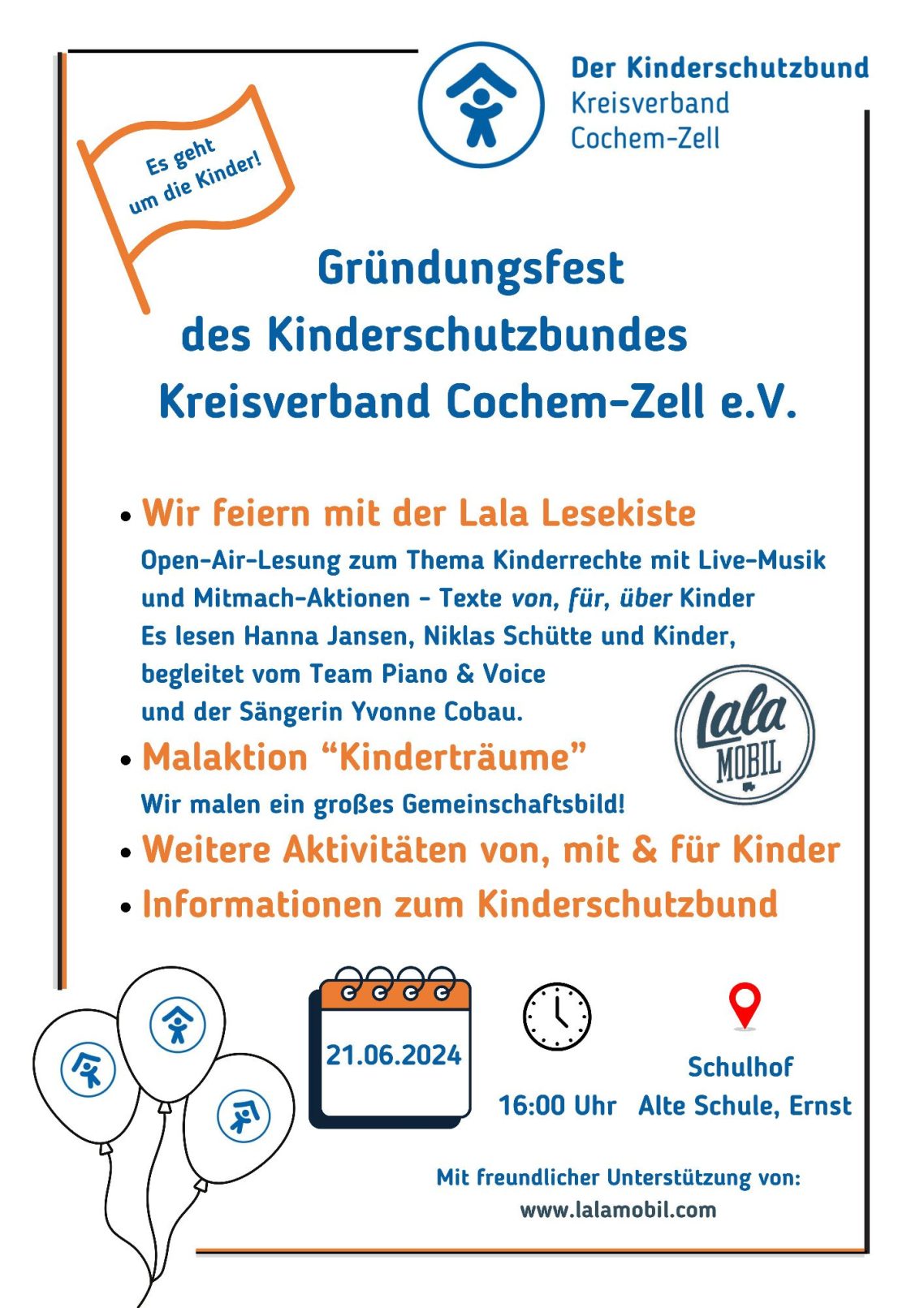 Plakat zum Gründungsfest des Kinderschutzbundes Kreisverband Cochem-Zell